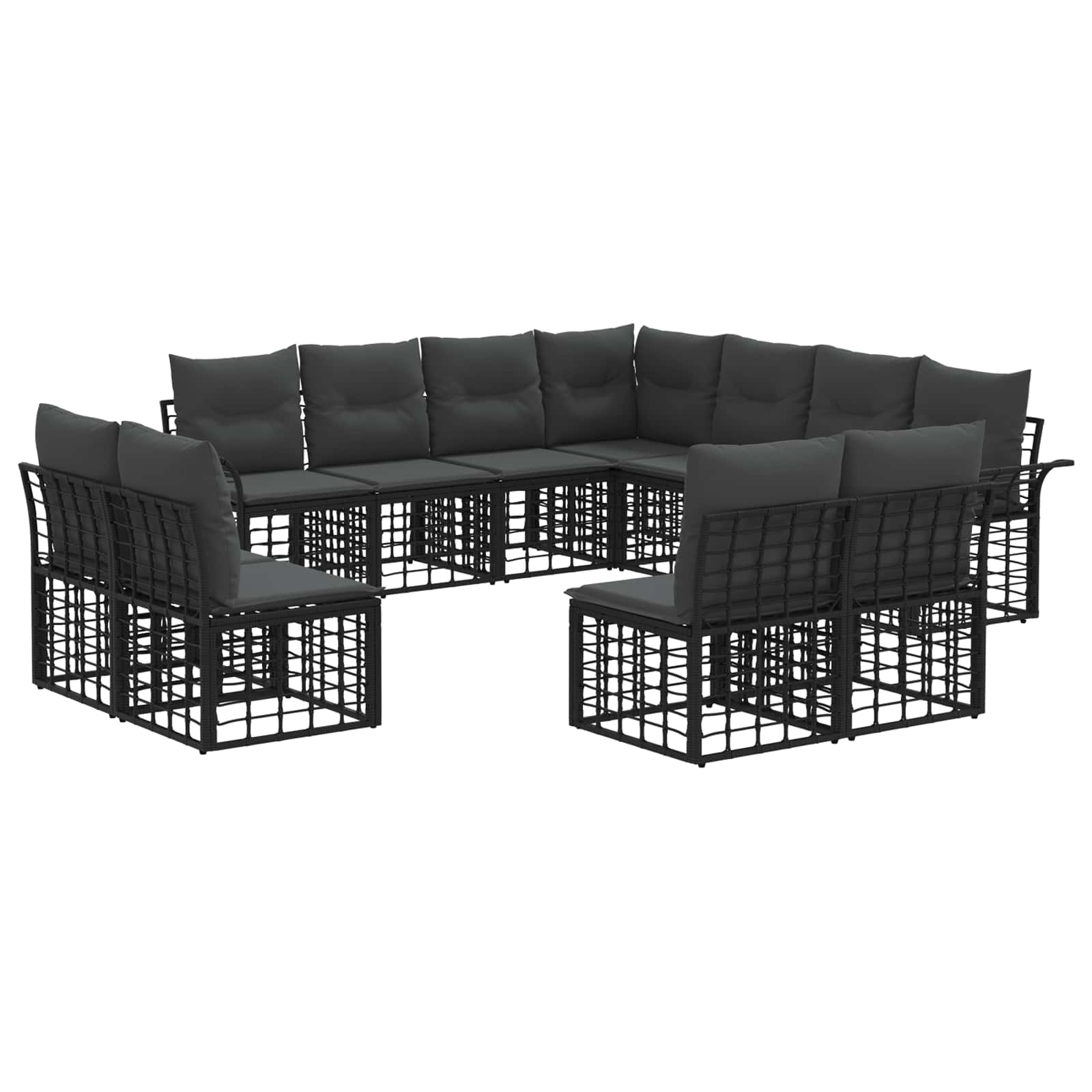 vidaXL Buiten bankenset 11 pcs Zwart en Donkergrijs Polyester