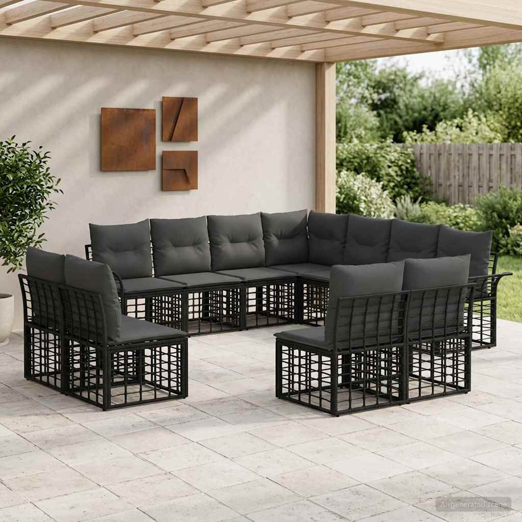 vidaXL Buiten bankenset 11 pcs Zwart en Donkergrijs Polyester