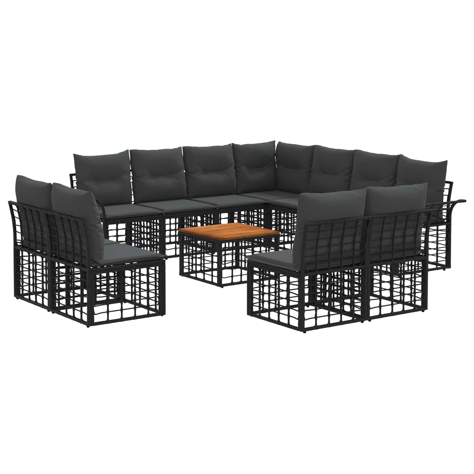 vidaXL Buiten bankenset 11 pcs Zwart en Donkergrijs Polyester