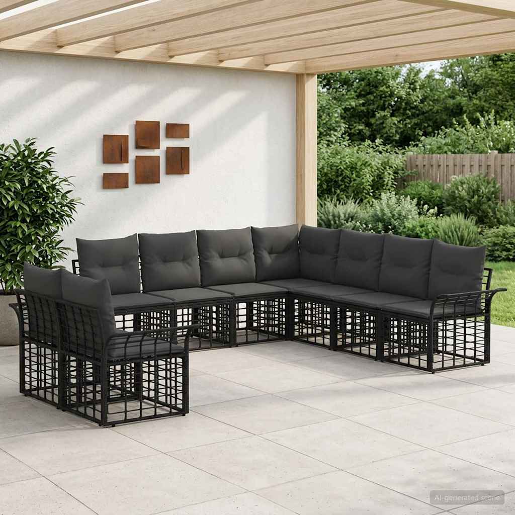 vidaXL Buiten bankenset 9 pcs Zwart en Donkergrijs Polyester