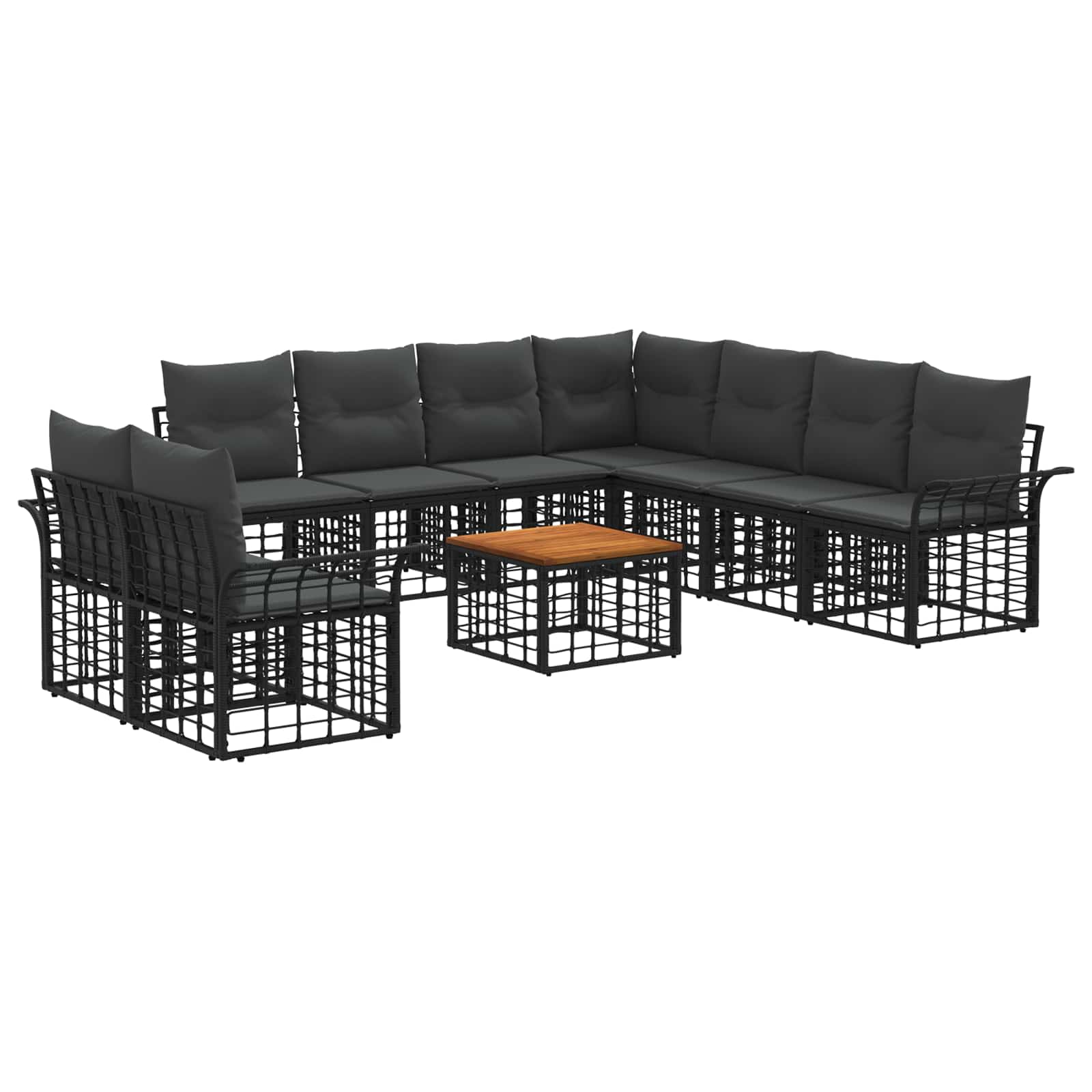 vidaXL Buiten bankenset 9 pcs Zwart en Donkergrijs Polyester