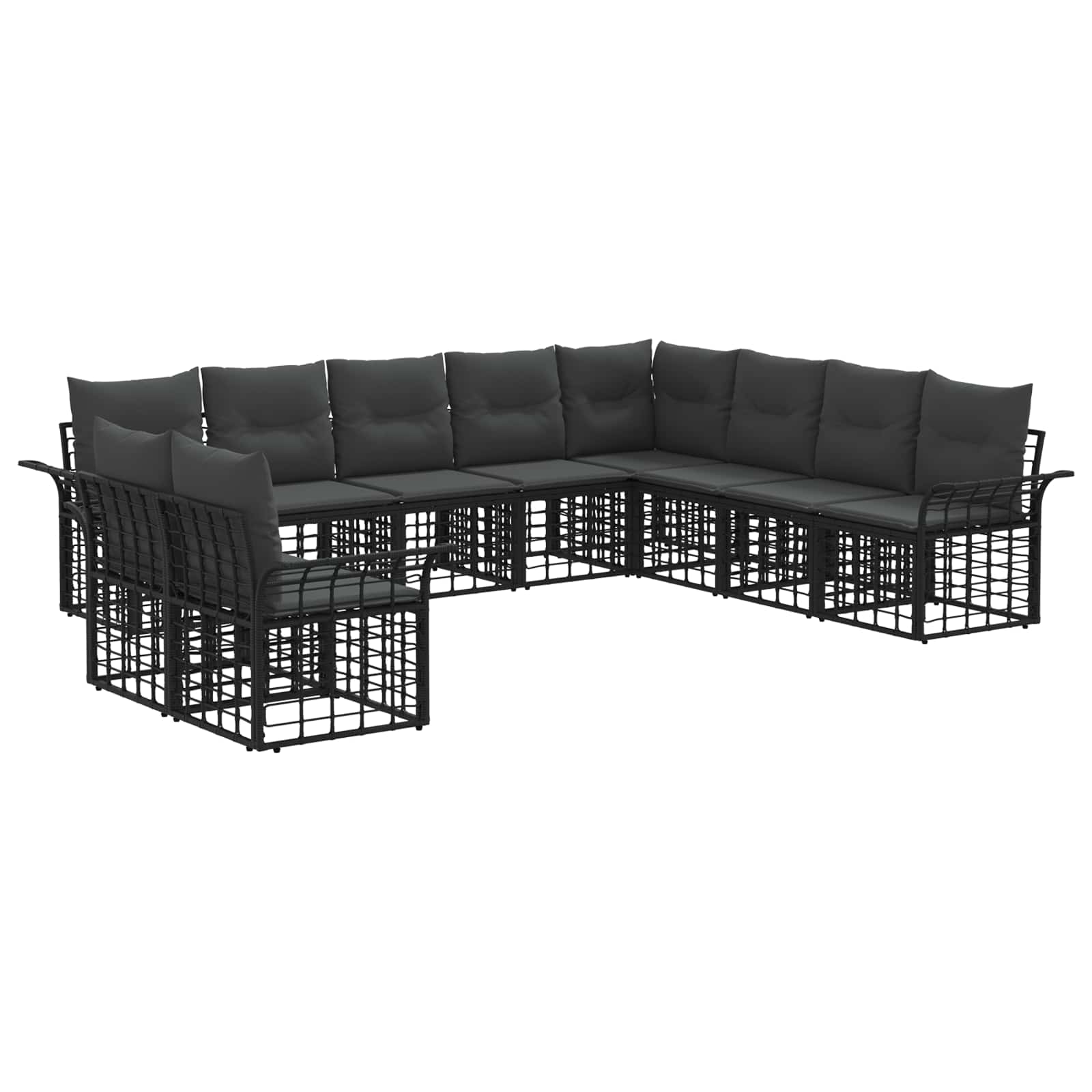 vidaXL Buiten bankenset 10 pcs Zwart en Donkergrijs Polyester
