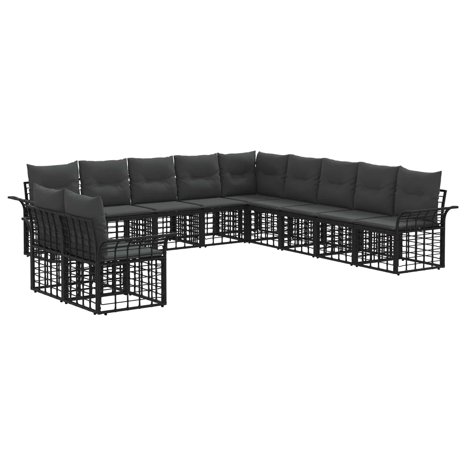 vidaXL Buiten bankenset 11 pcs Zwart en Donkergrijs Polyester