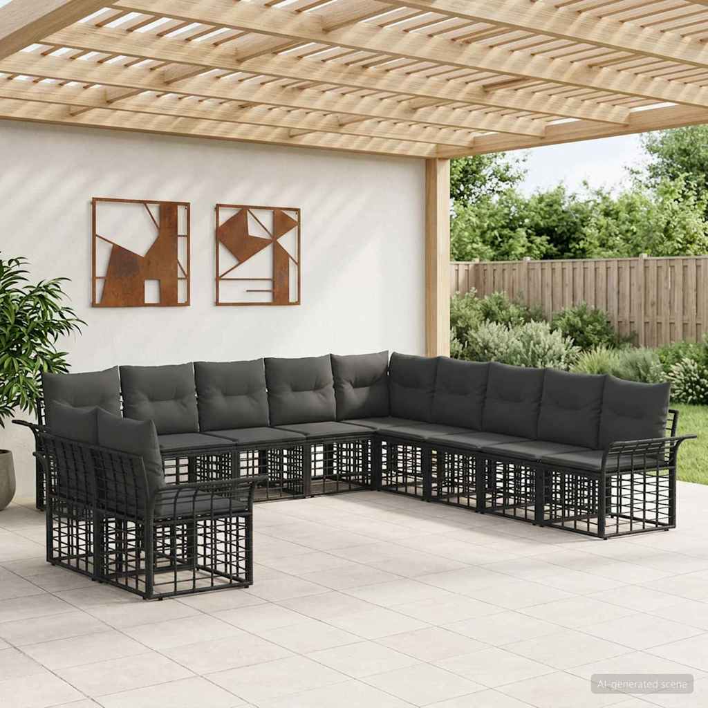 vidaXL Buiten bankenset 11 pcs Zwart en Donkergrijs Polyester