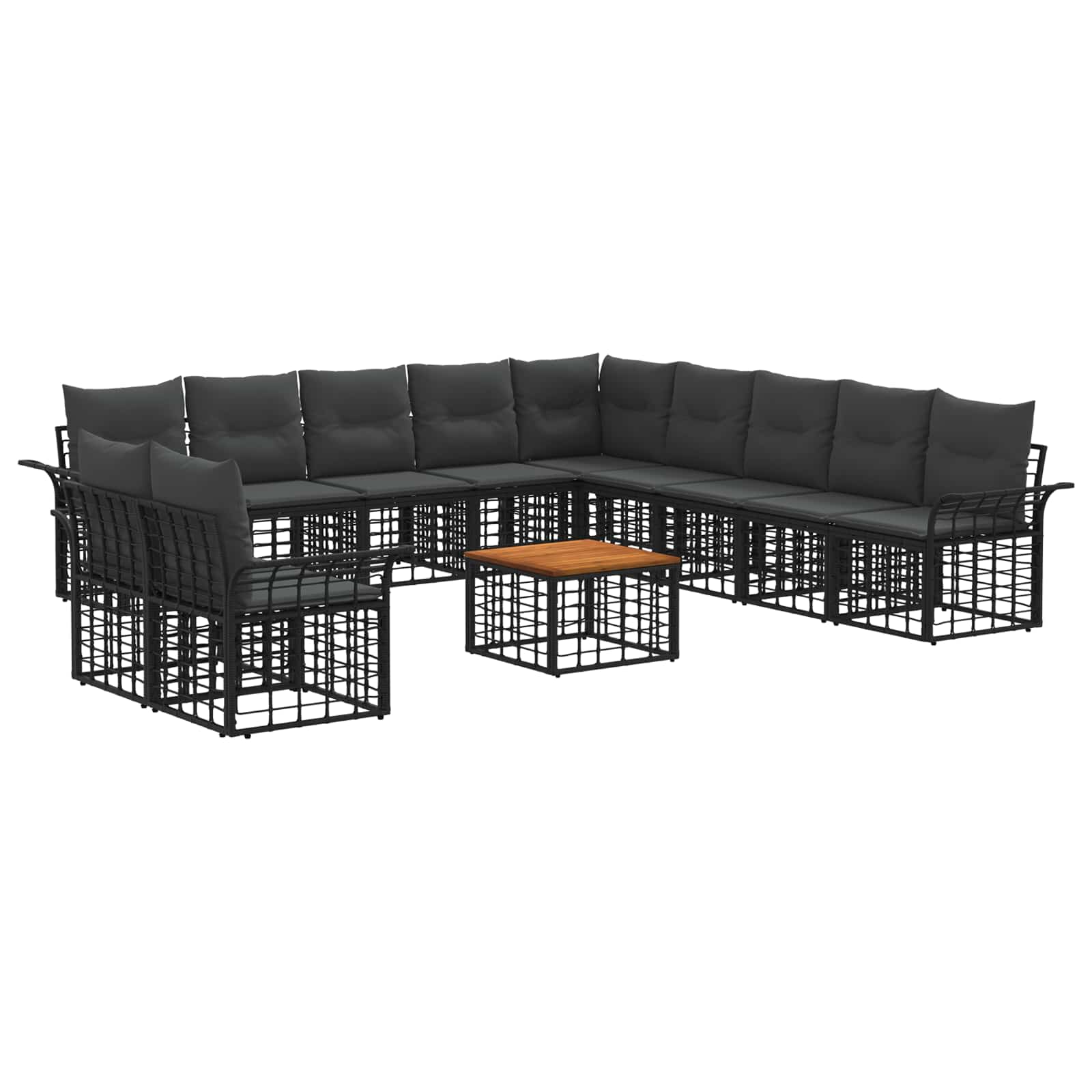vidaXL Buiten bankenset 11 pcs Zwart en Donkergrijs Polyester