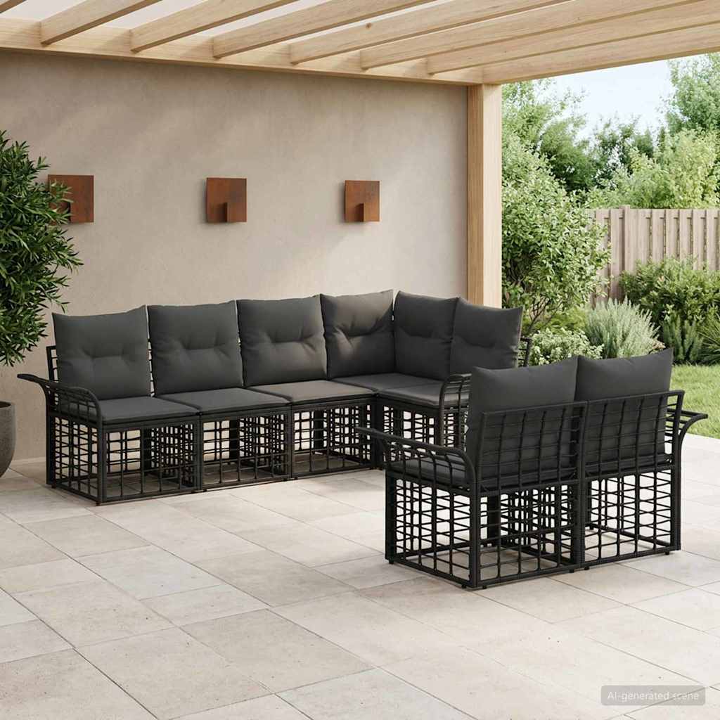 vidaXL Buiten bankenset 7 pcs Zwart en Donkergrijs Polyester