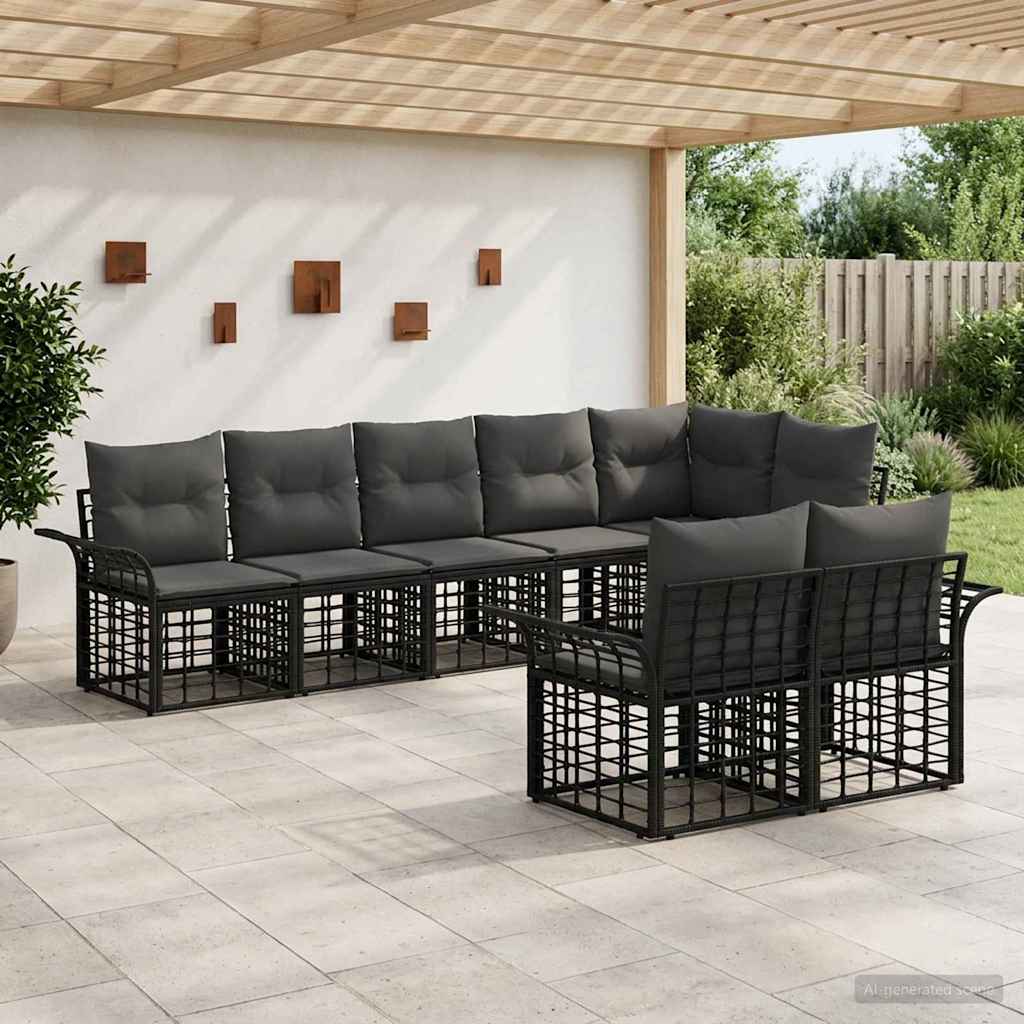 vidaXL Buiten bankenset 8 pcs Zwart en Donkergrijs Polyester
