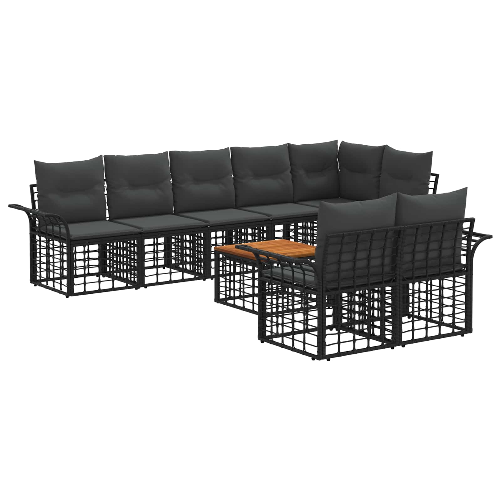 vidaXL Buiten bankenset 8 pcs Zwart en Donkergrijs Polyester