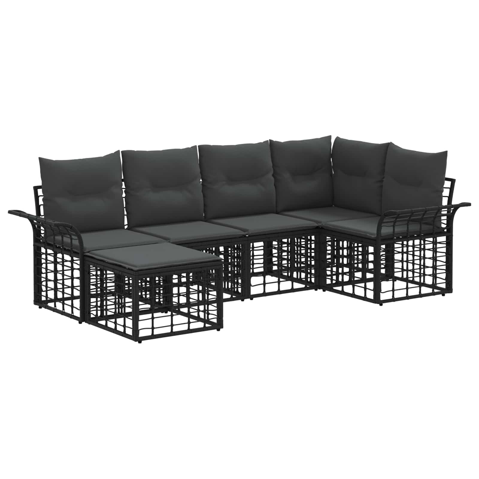 vidaXL Buiten bankenset 6 pcs Zwart en Donkergrijs Polyester