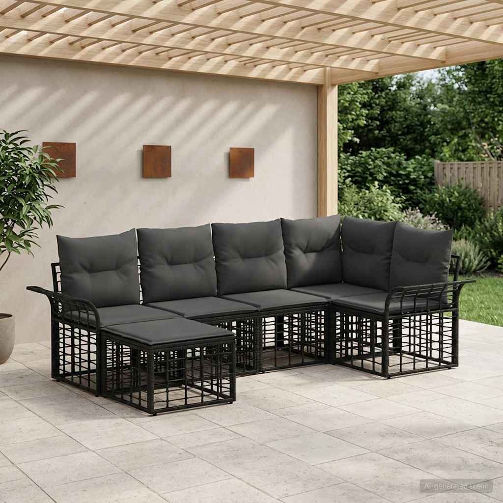 vidaXL Buiten bankenset 6 pcs Zwart en Donkergrijs Polyester