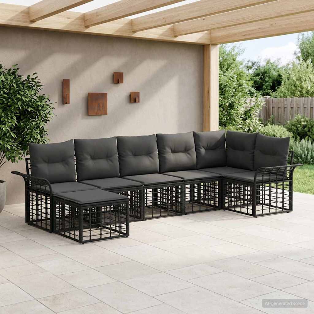 vidaXL Buiten bankenset 7 pcs Zwart en Donkergrijs Polyester