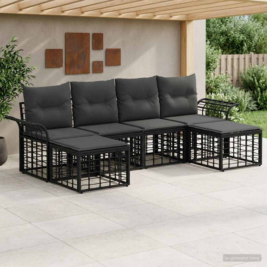 vidaXL Buiten bankenset 6 pcs Zwart en Donkergrijs Polyester