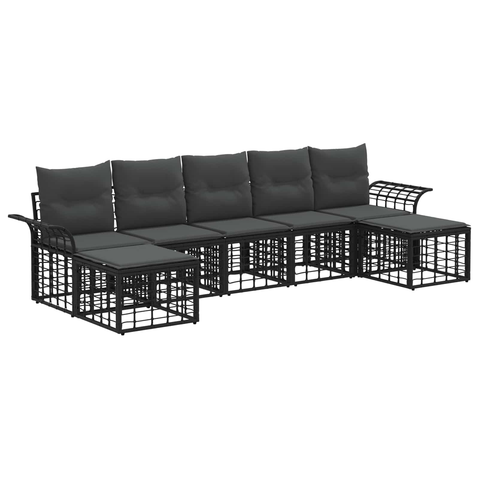 vidaXL Buiten bankenset 7 pcs Zwart en Donkergrijs Polyester
