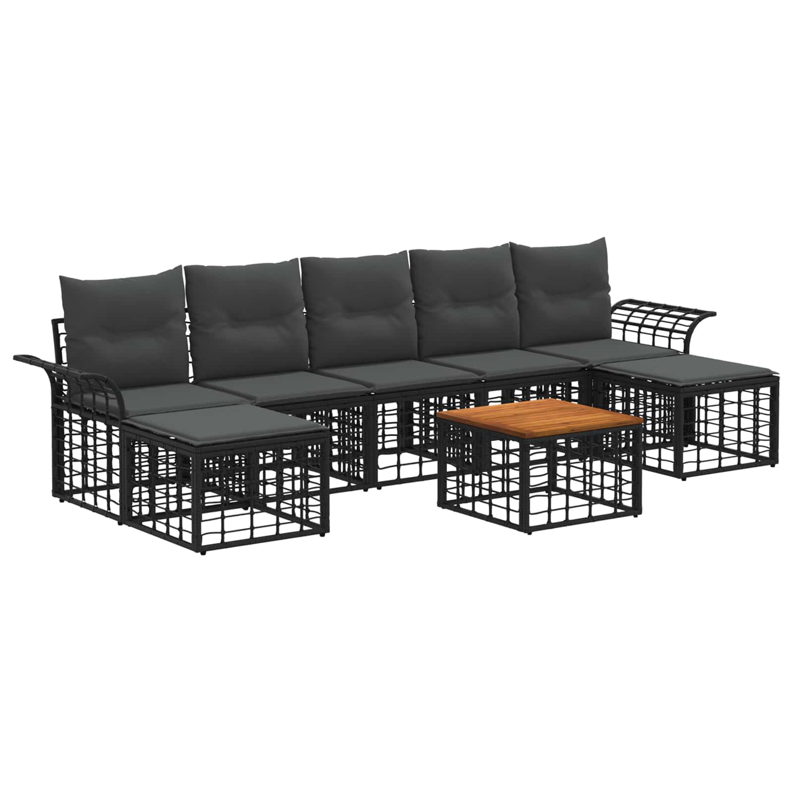 vidaXL Buiten bankenset 7 pcs Zwart en Donkergrijs Polyester