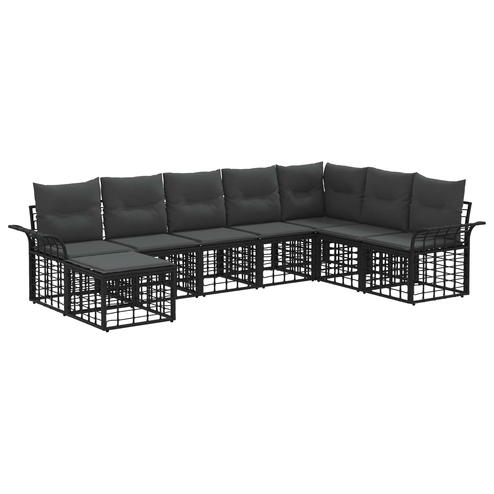 vidaXL Buiten bankenset 8 pcs Zwart en Donkergrijs Polyester
