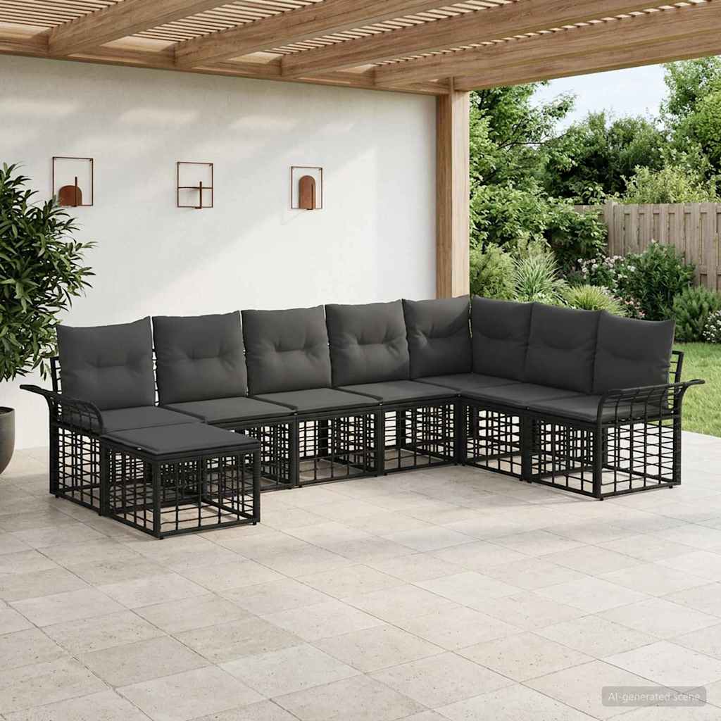 vidaXL Buiten bankenset 8 pcs Zwart en Donkergrijs Polyester