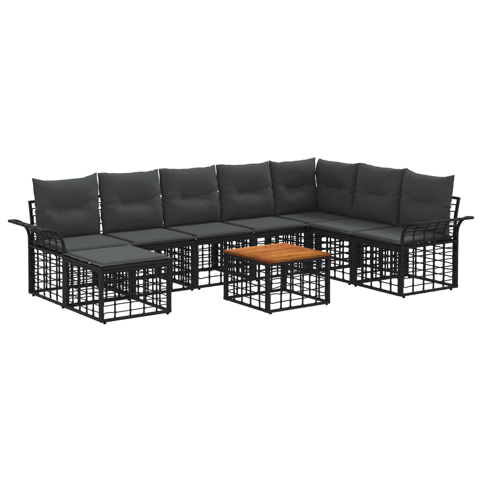 vidaXL Buiten bankenset 8 pcs Zwart en Donkergrijs Polyester