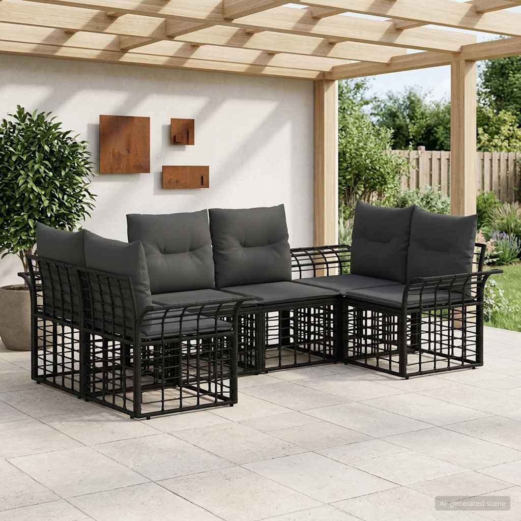 vidaXL Buiten bankenset 6 pcs Zwart en Donkergrijs Polyester