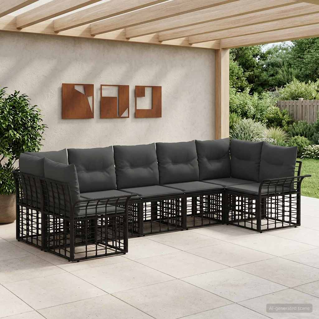 vidaXL Buiten bankenset 7 pcs Zwart en Donkergrijs Polyester