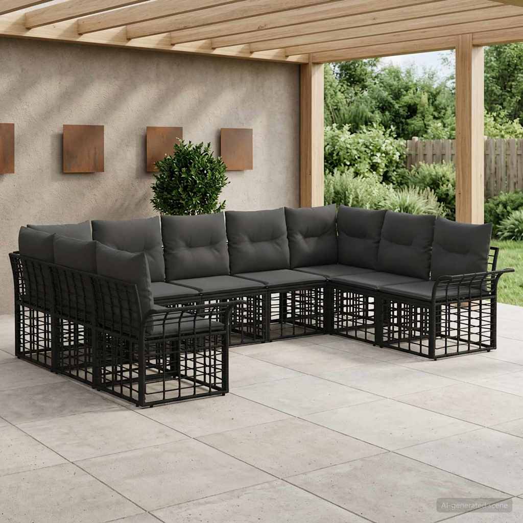 vidaXL Buiten bankenset 9 pcs Zwart en Donkergrijs Polyester