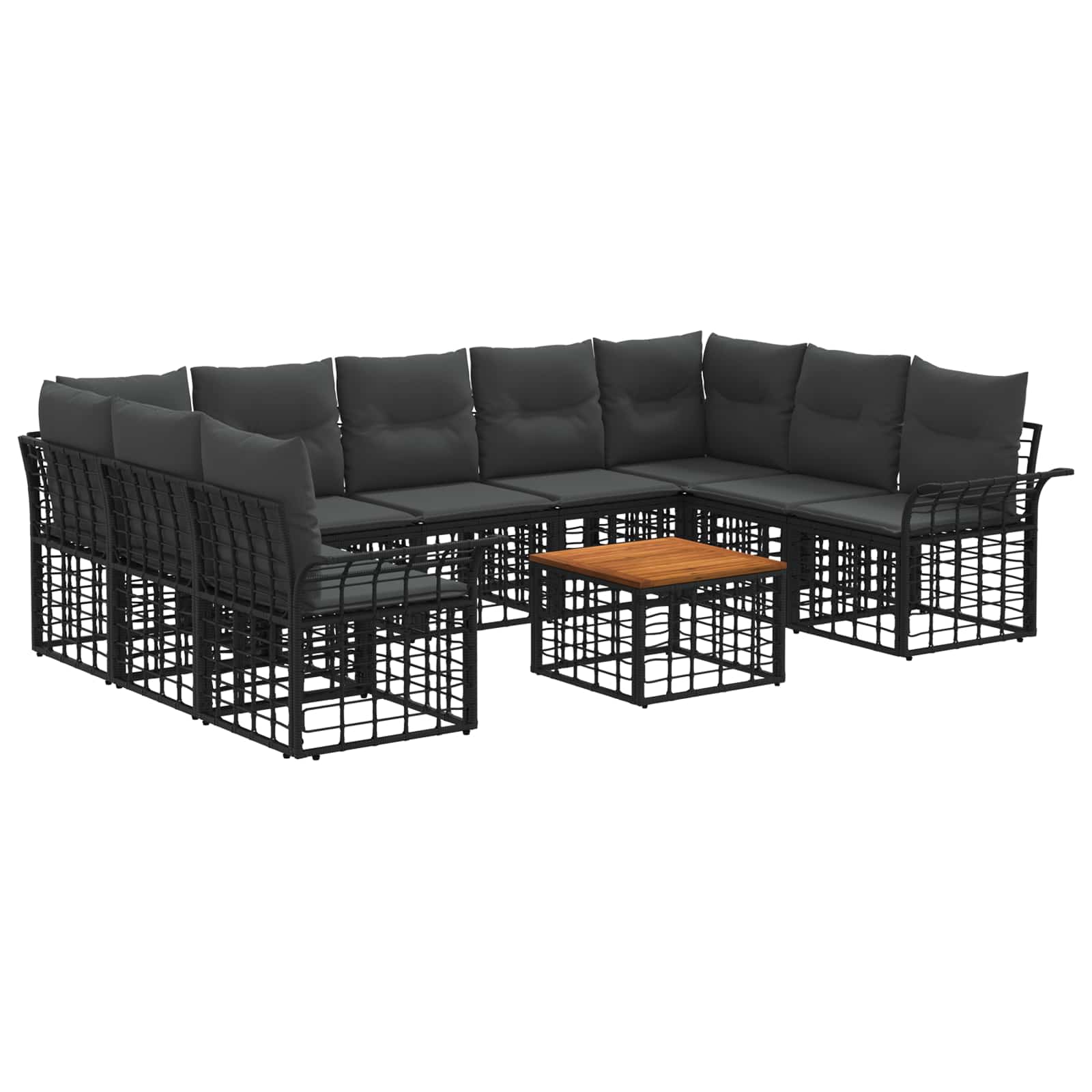 vidaXL Buiten bankenset 9 pcs Zwart en Donkergrijs Polyester