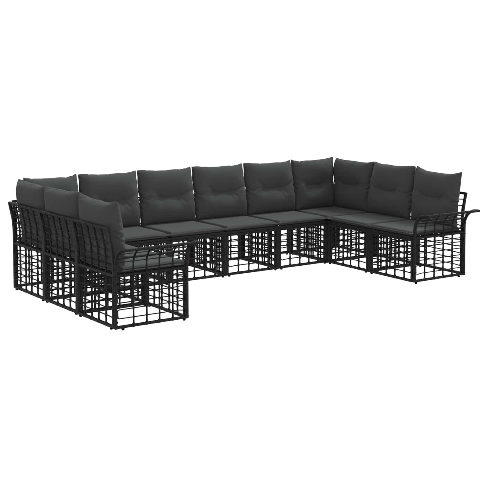 vidaXL Buiten bankenset 10 pcs Zwart en Donkergrijs Polyester