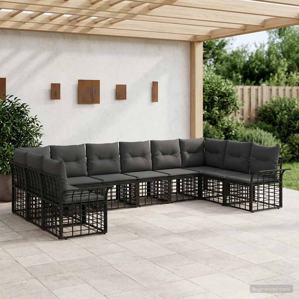 vidaXL Buiten bankenset 10 pcs Zwart en Donkergrijs Polyester