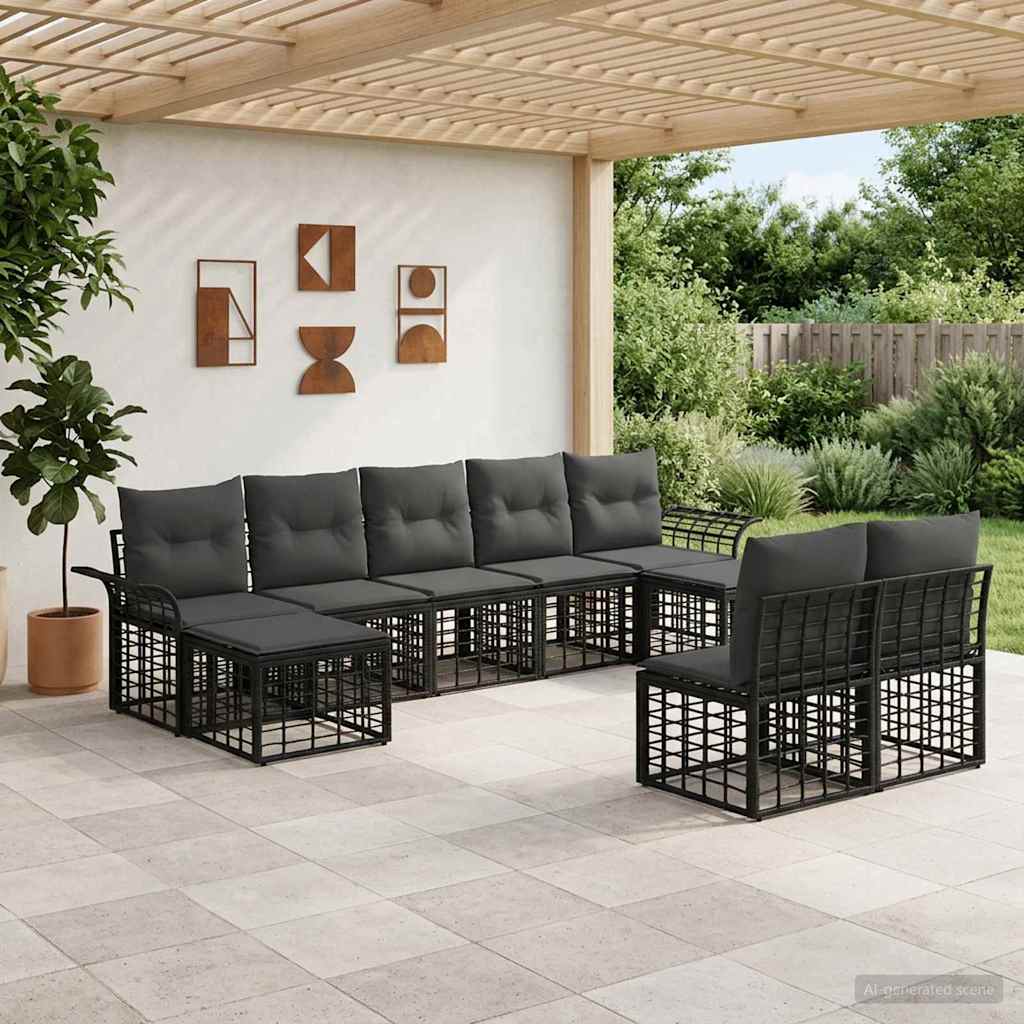 vidaXL Buiten bankenset 9 pcs Zwart en Donkergrijs Polyester