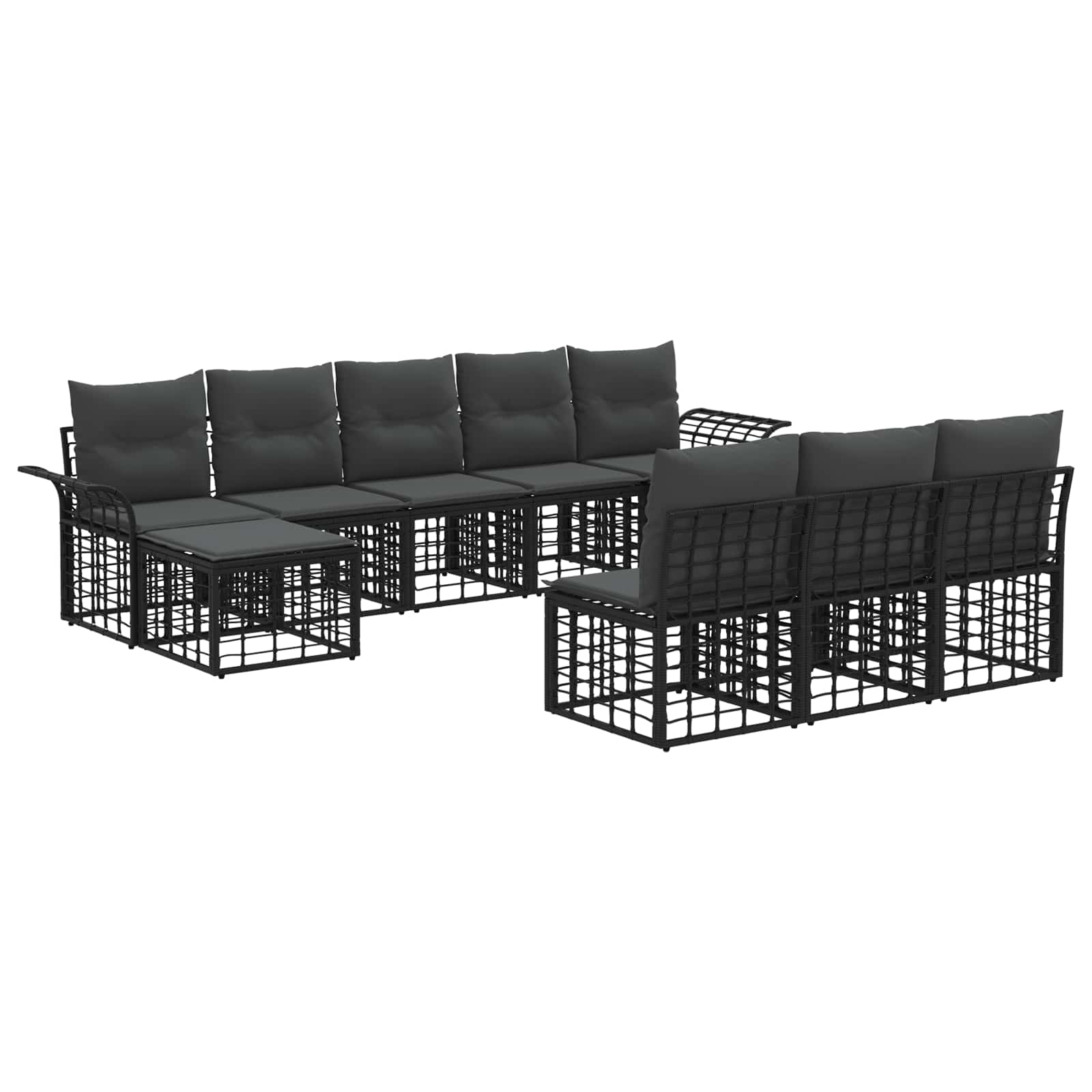 vidaXL Buiten bankenset 9 pcs Zwart en Donkergrijs Polyester