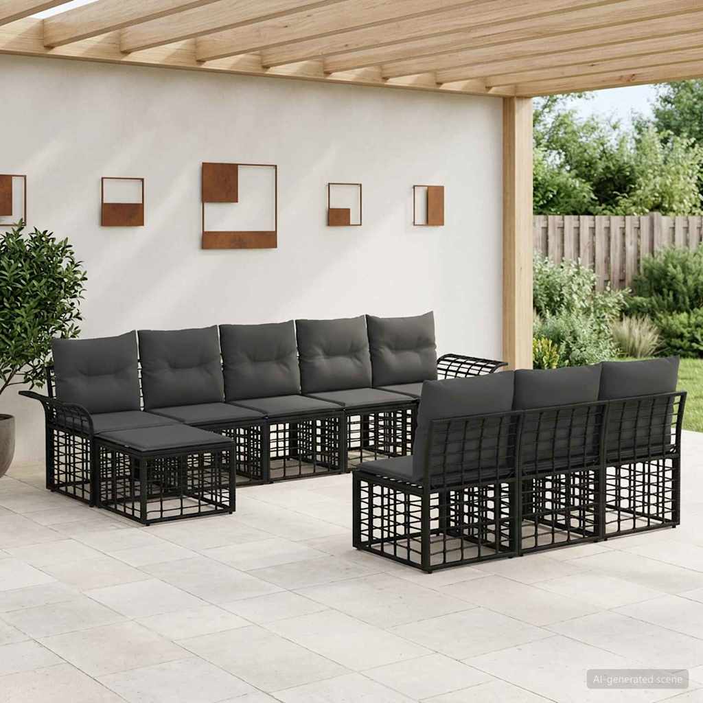 vidaXL Buiten bankenset 9 pcs Zwart en Donkergrijs Polyester