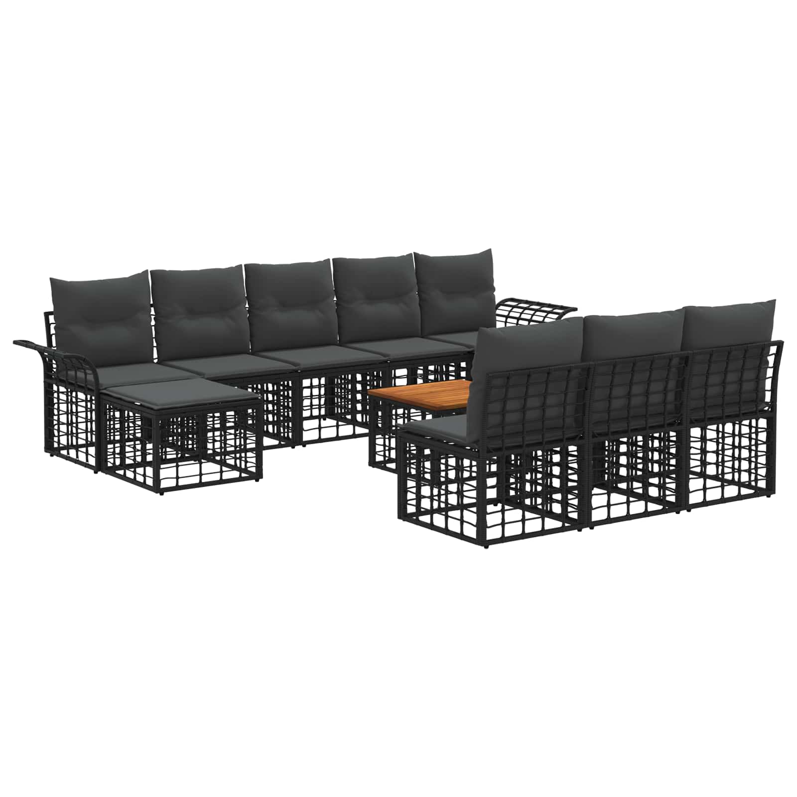 vidaXL Buiten bankenset 9 pcs Zwart en Donkergrijs Polyester