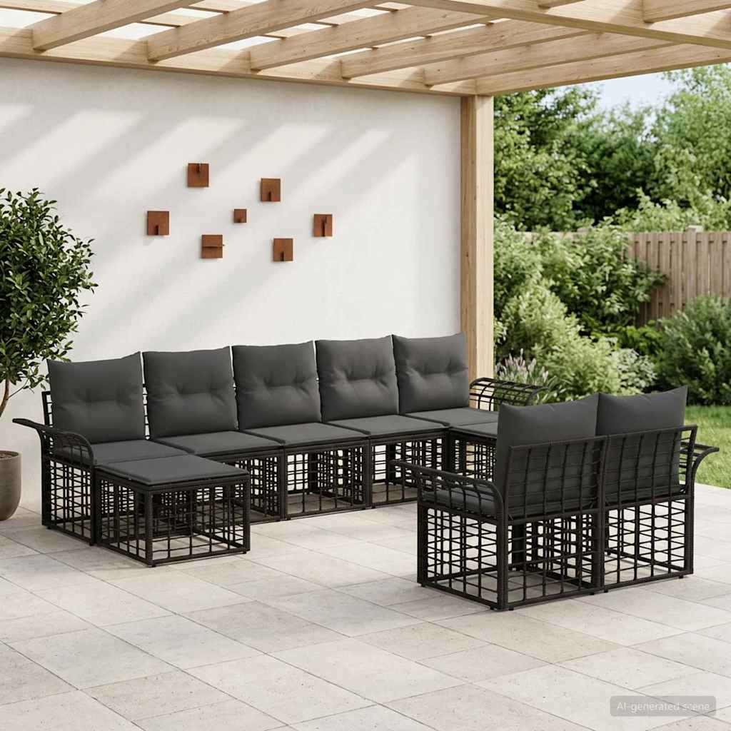 vidaXL Buiten bankenset 9 pcs Zwart en Donkergrijs Polyester