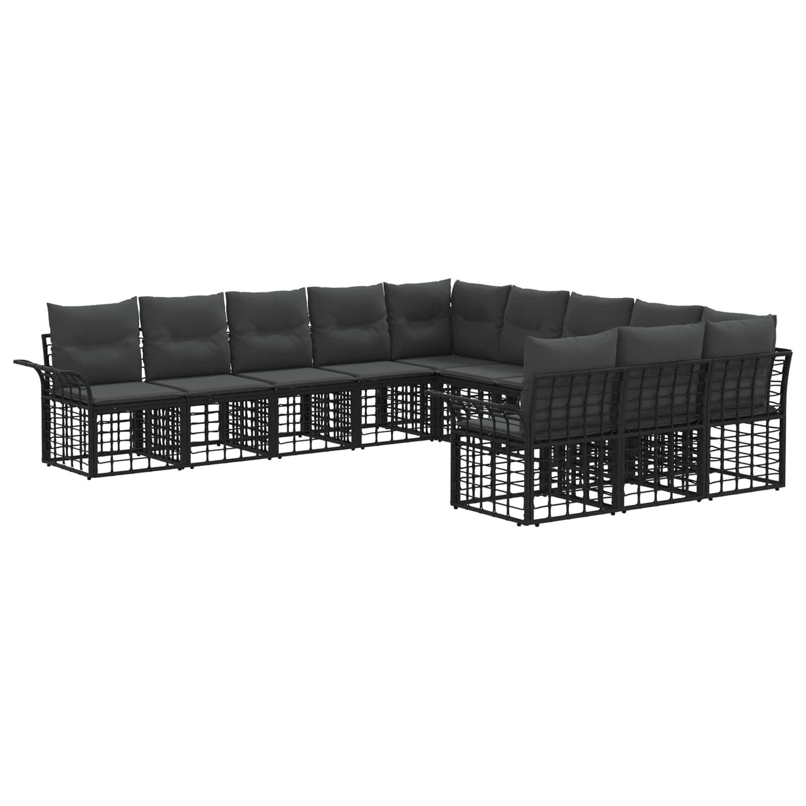 vidaXL Buiten bankenset 11 pcs Zwart en Donkergrijs Polyester