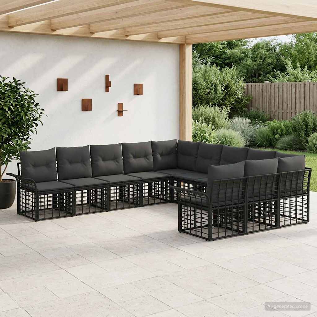 vidaXL Buiten bankenset 11 pcs Zwart en Donkergrijs Polyester