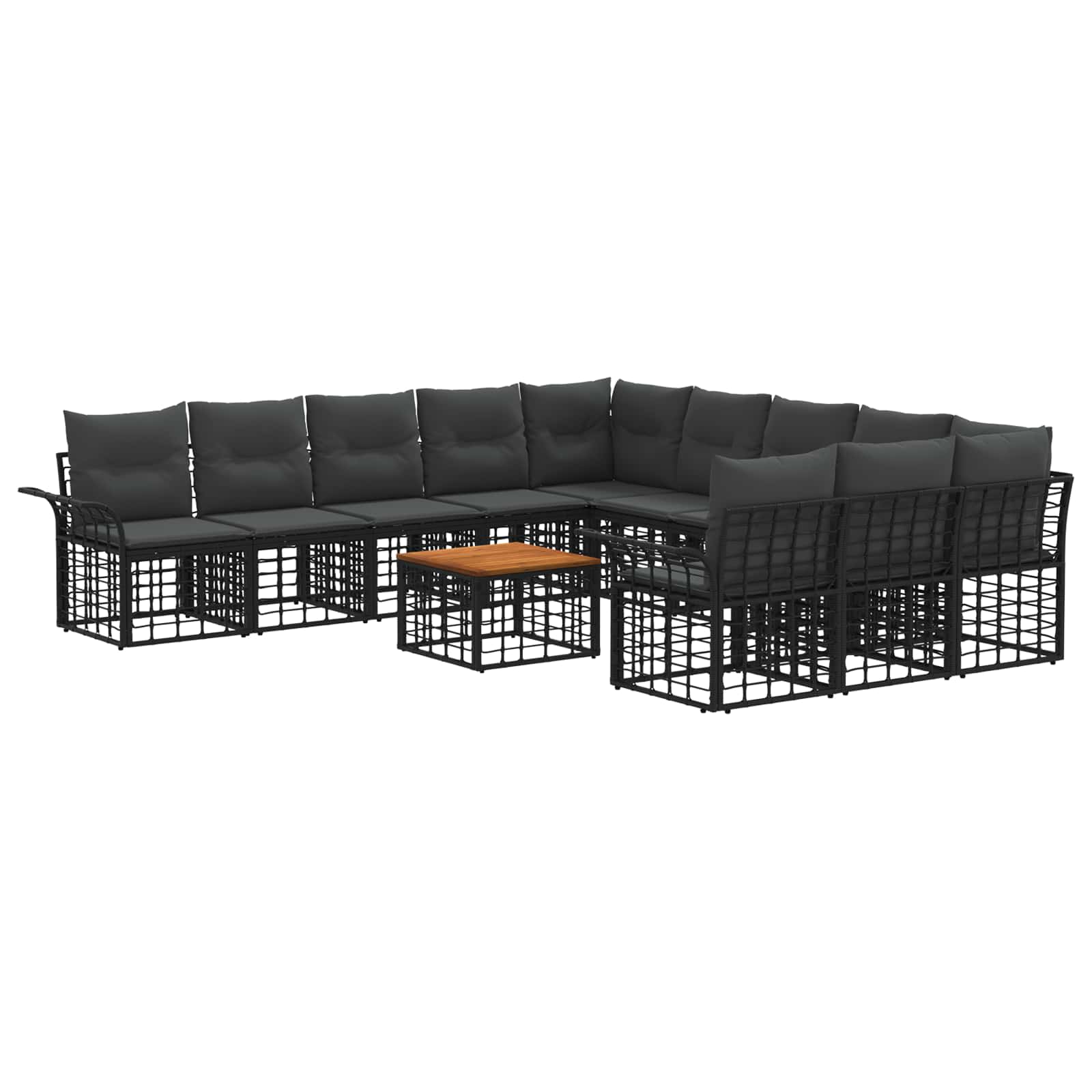 vidaXL Buiten bankenset 11 pcs Zwart en Donkergrijs Polyester