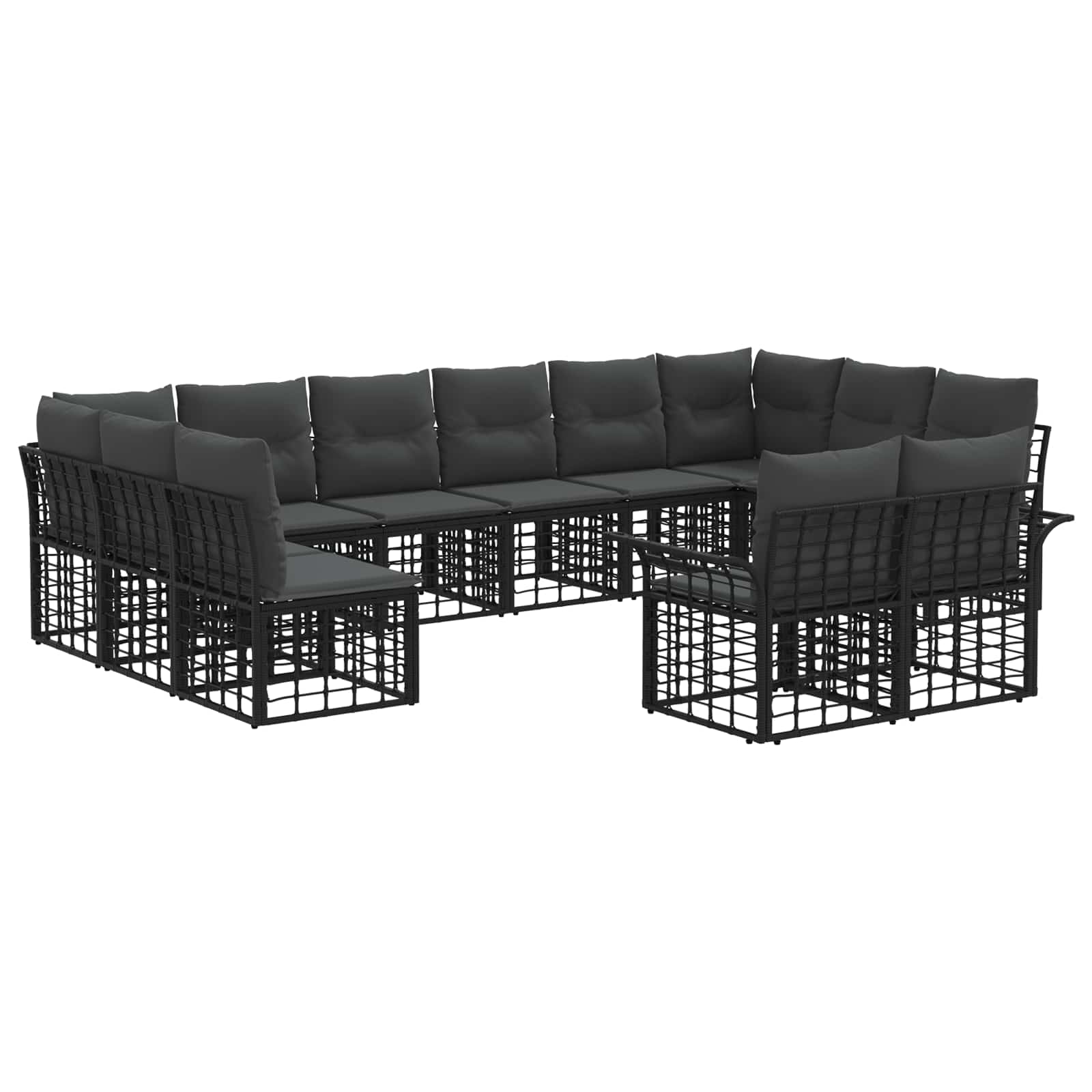 vidaXL Buiten bankenset 12 pcs Zwart en Donkergrijs Polyester