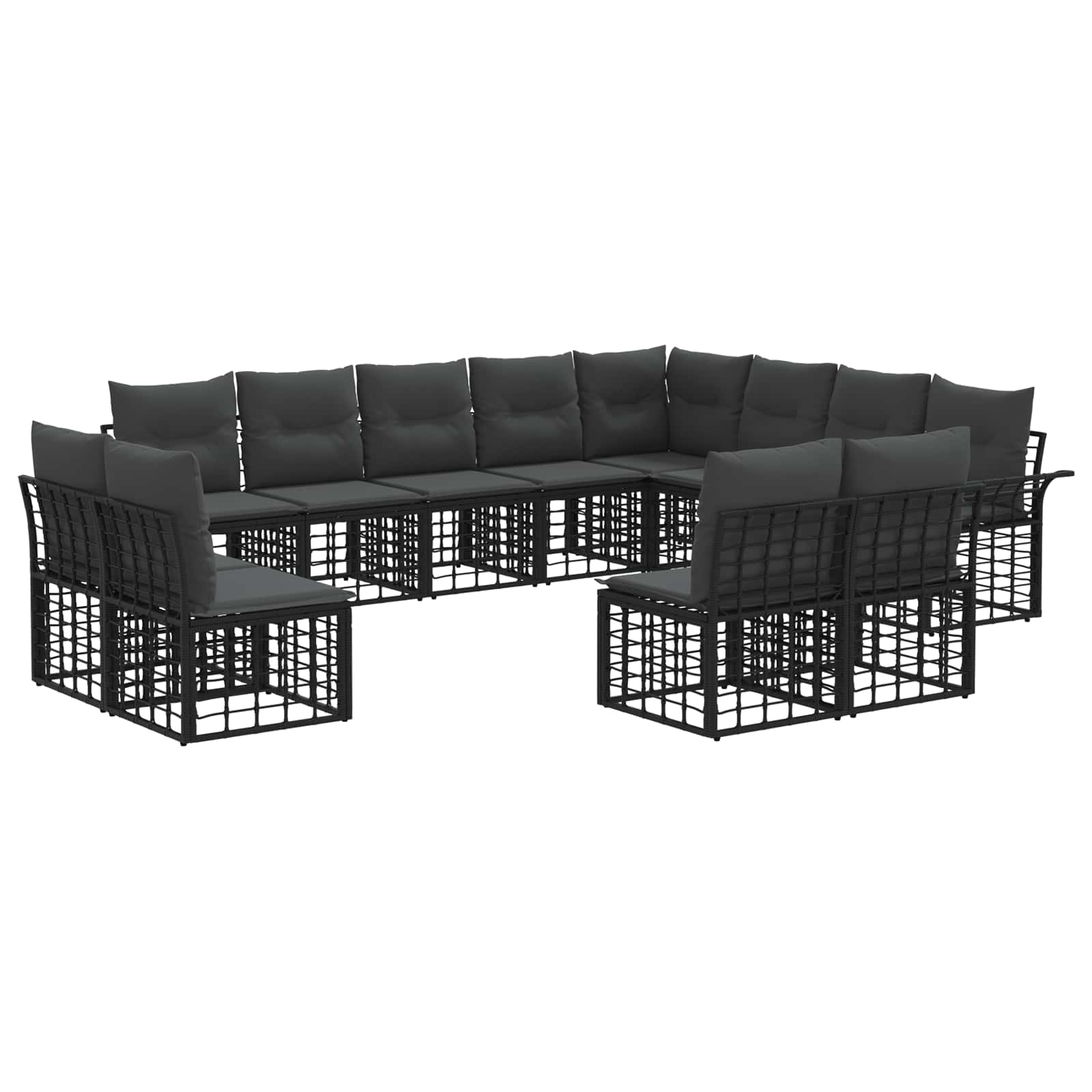 vidaXL Buiten bankenset 12 pcs Zwart en Donkergrijs Polyester