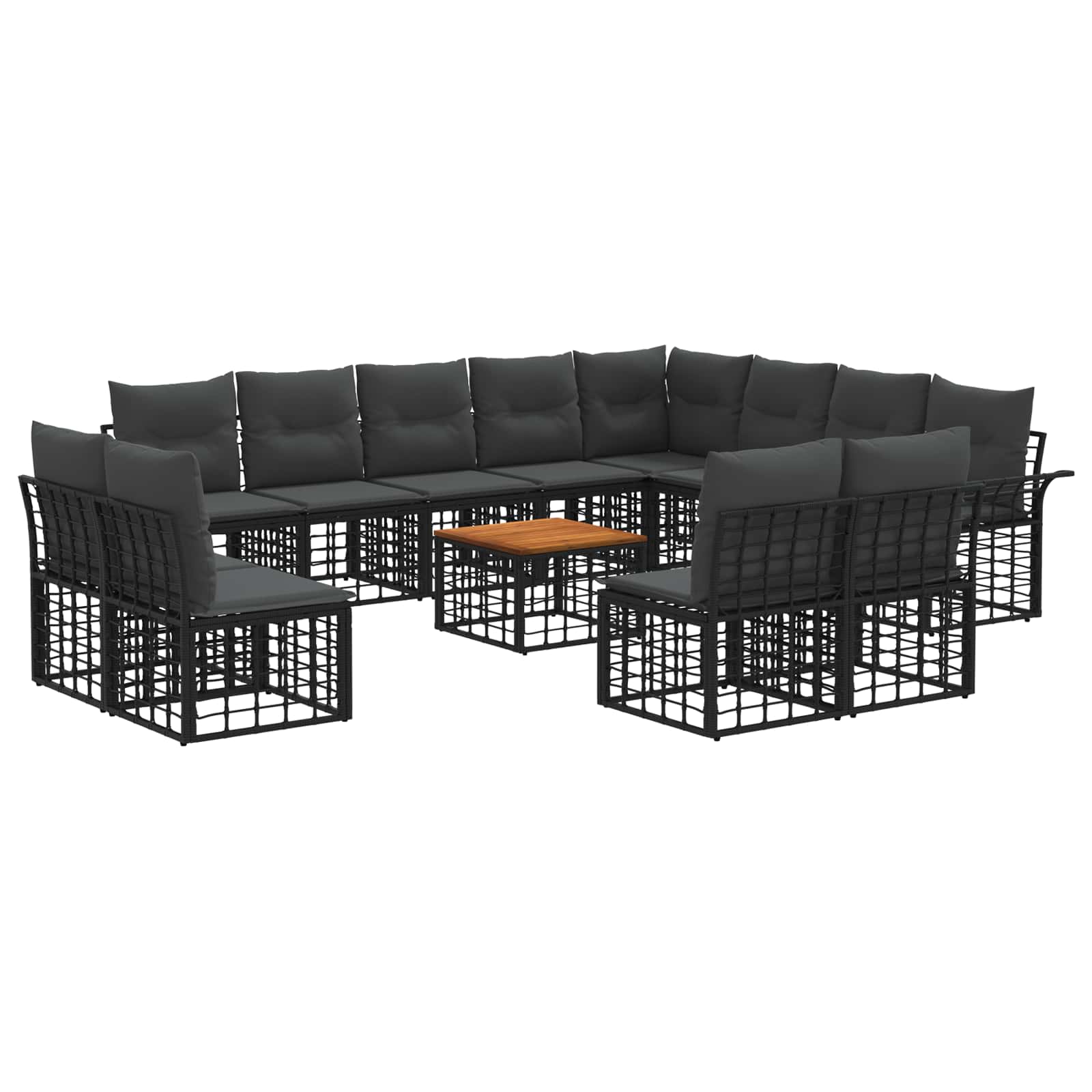 vidaXL Buiten bankenset 12 pcs Zwart en Donkergrijs Polyester