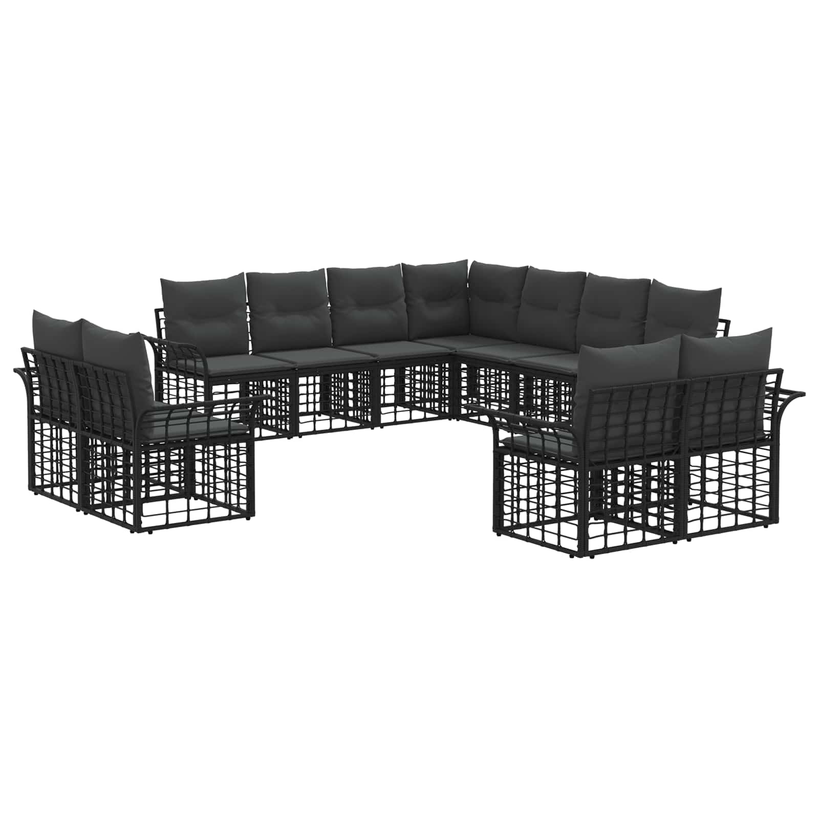 vidaXL Buiten bankenset 11 pcs Zwart en Donkergrijs Polyester