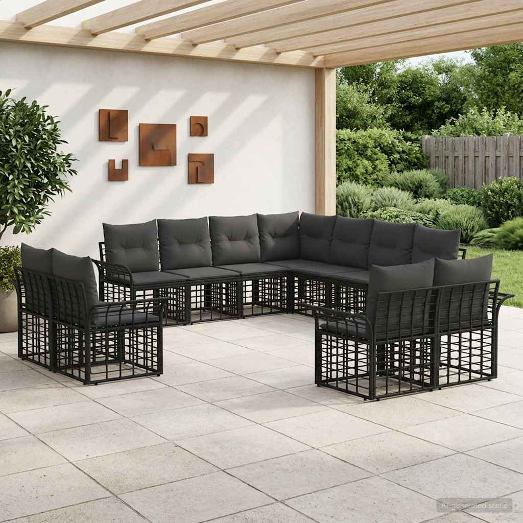 vidaXL Buiten bankenset 11 pcs Zwart en Donkergrijs Polyester