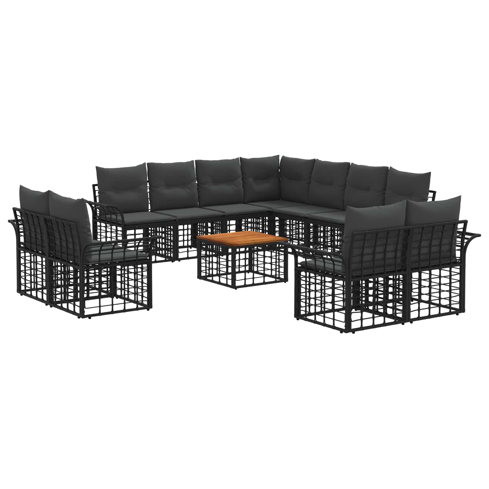 vidaXL Buiten bankenset 11 pcs Zwart en Donkergrijs Polyester