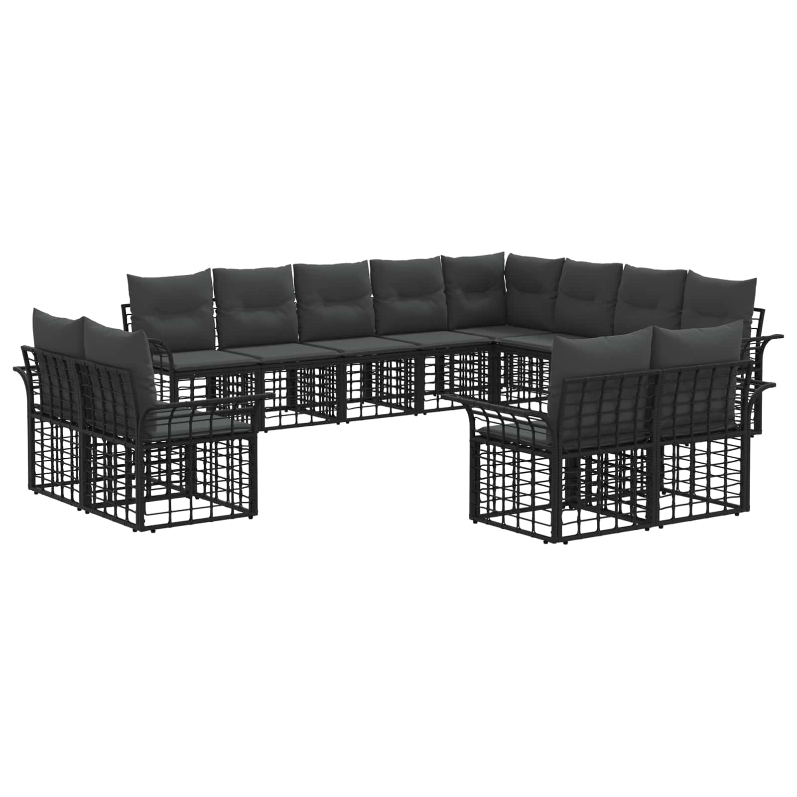 vidaXL Buiten bankenset 12 pcs Zwart en Donkergrijs Polyester