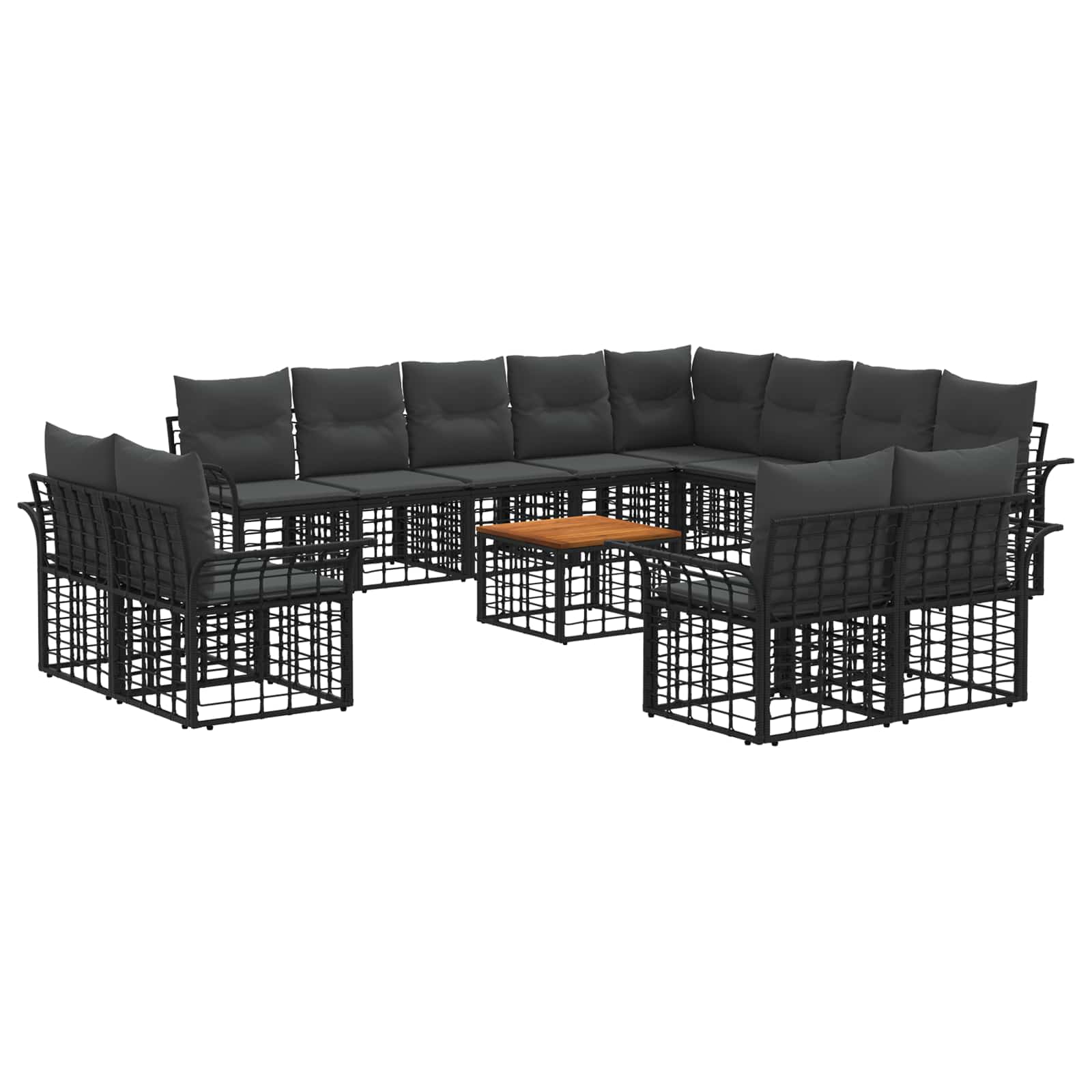vidaXL Buiten bankenset 12 pcs Zwart en Donkergrijs Polyester