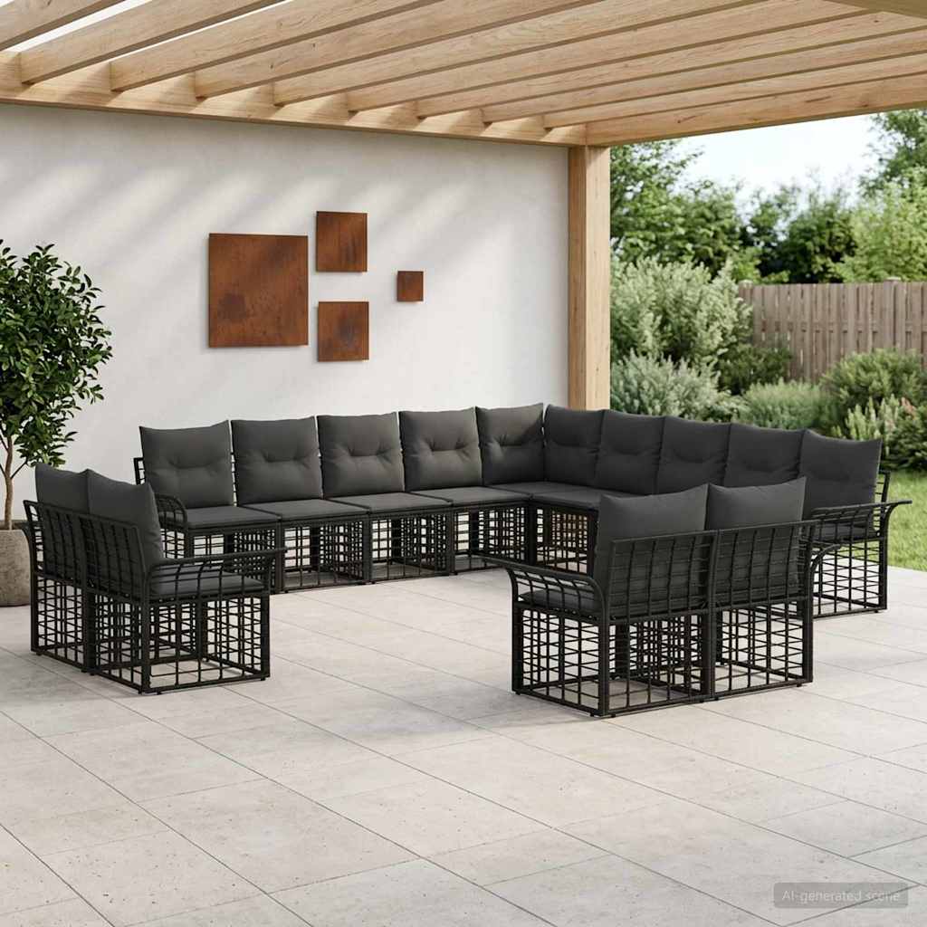 vidaXL Buiten bankenset 13 pcs Zwart en Donkergrijs Polyester