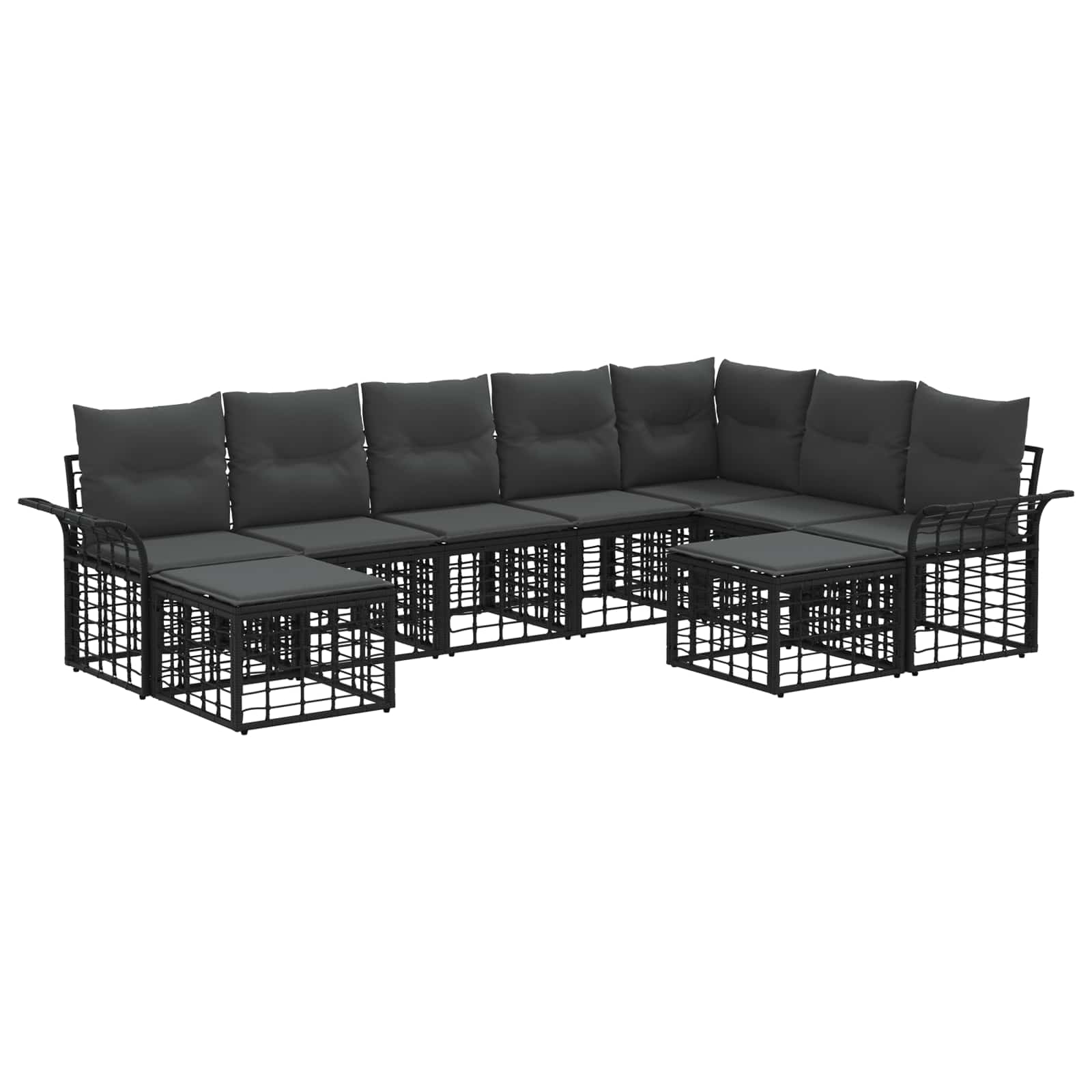 vidaXL Buiten bankenset 9 pcs Zwart en Donkergrijs Polyester