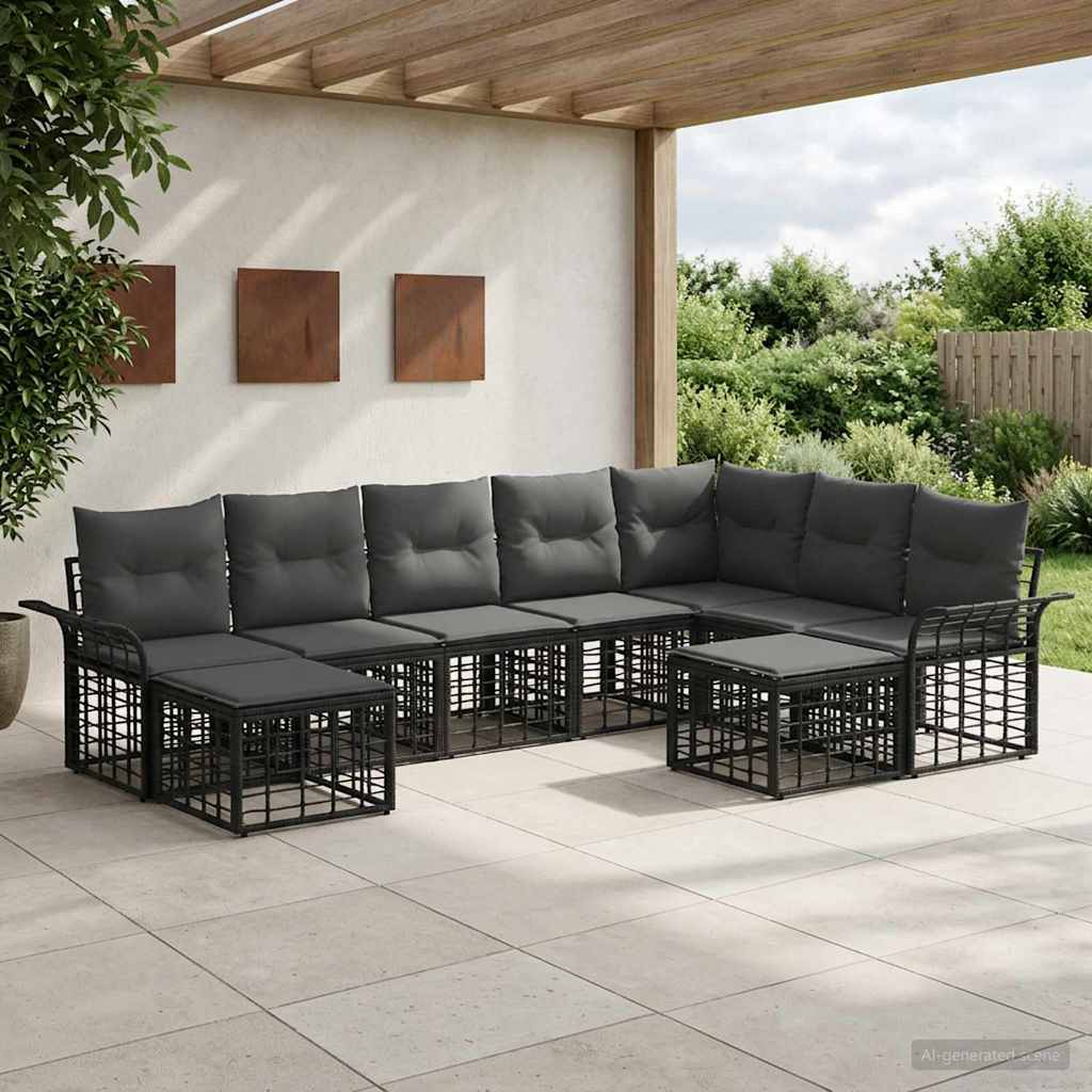 vidaXL Buiten bankenset 9 pcs Zwart en Donkergrijs Polyester