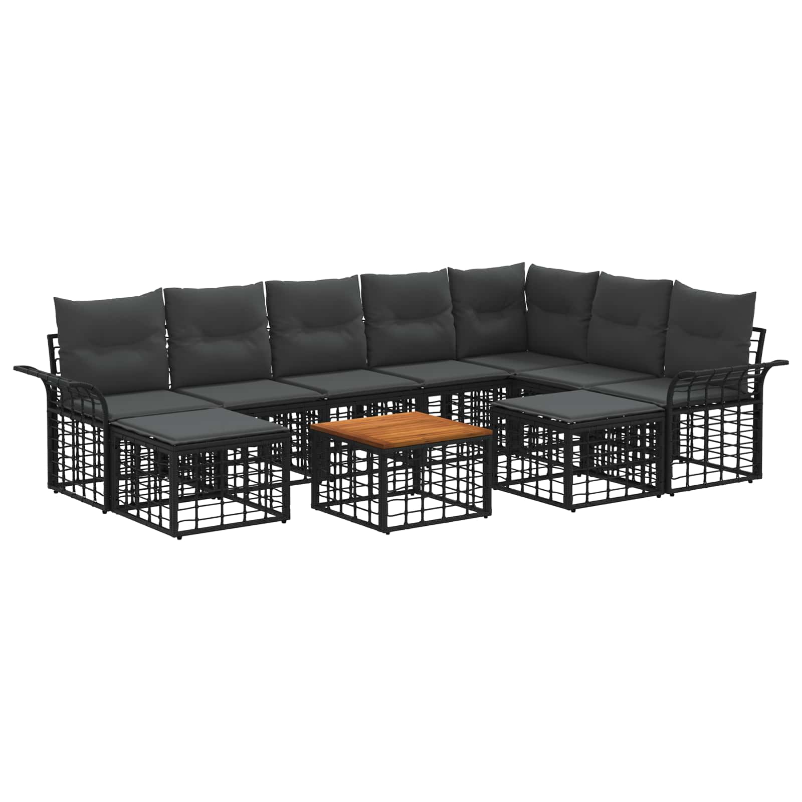 vidaXL Buiten bankenset 9 pcs Zwart en Donkergrijs Polyester