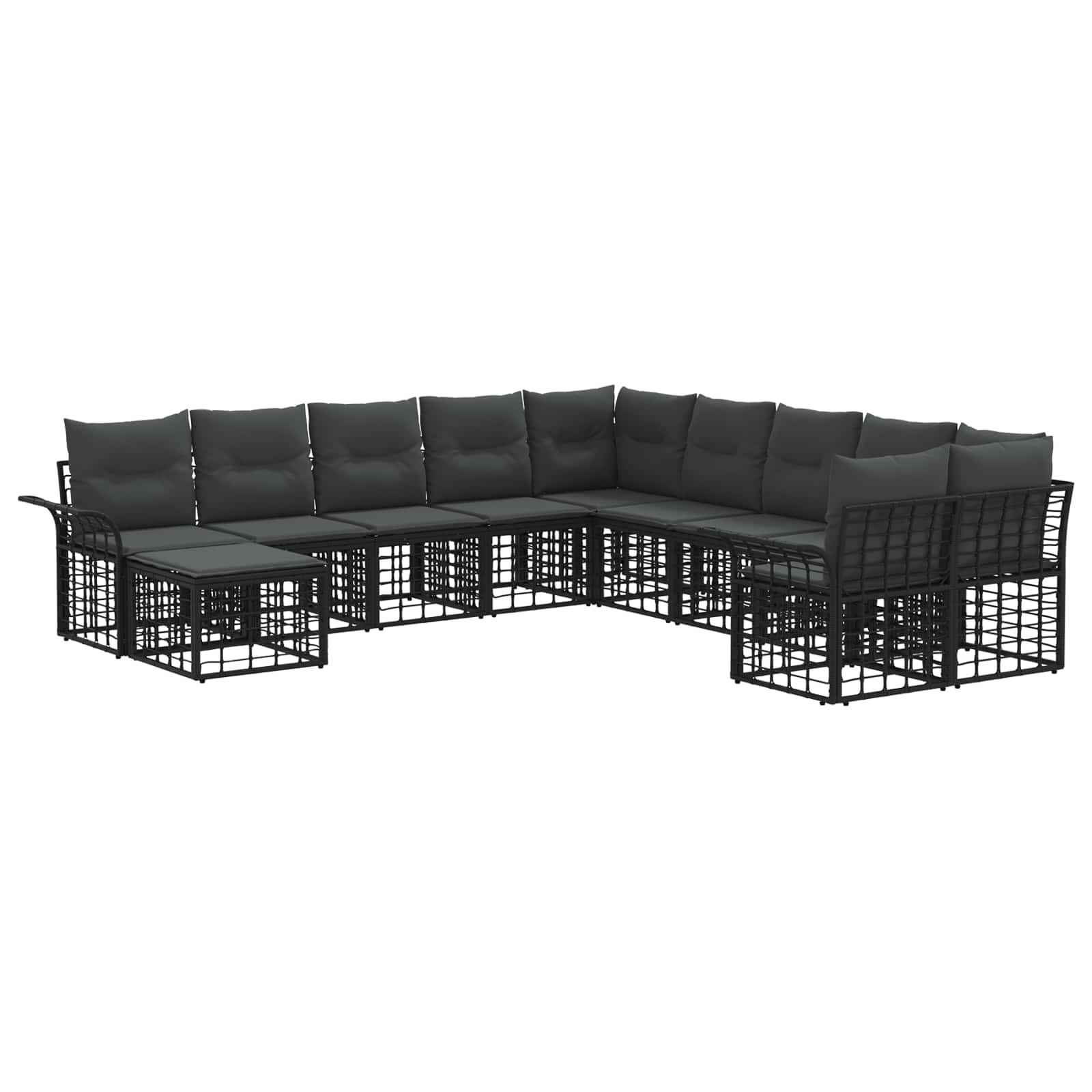 vidaXL Buiten bankenset 11 pcs Zwart en Donkergrijs Polyester