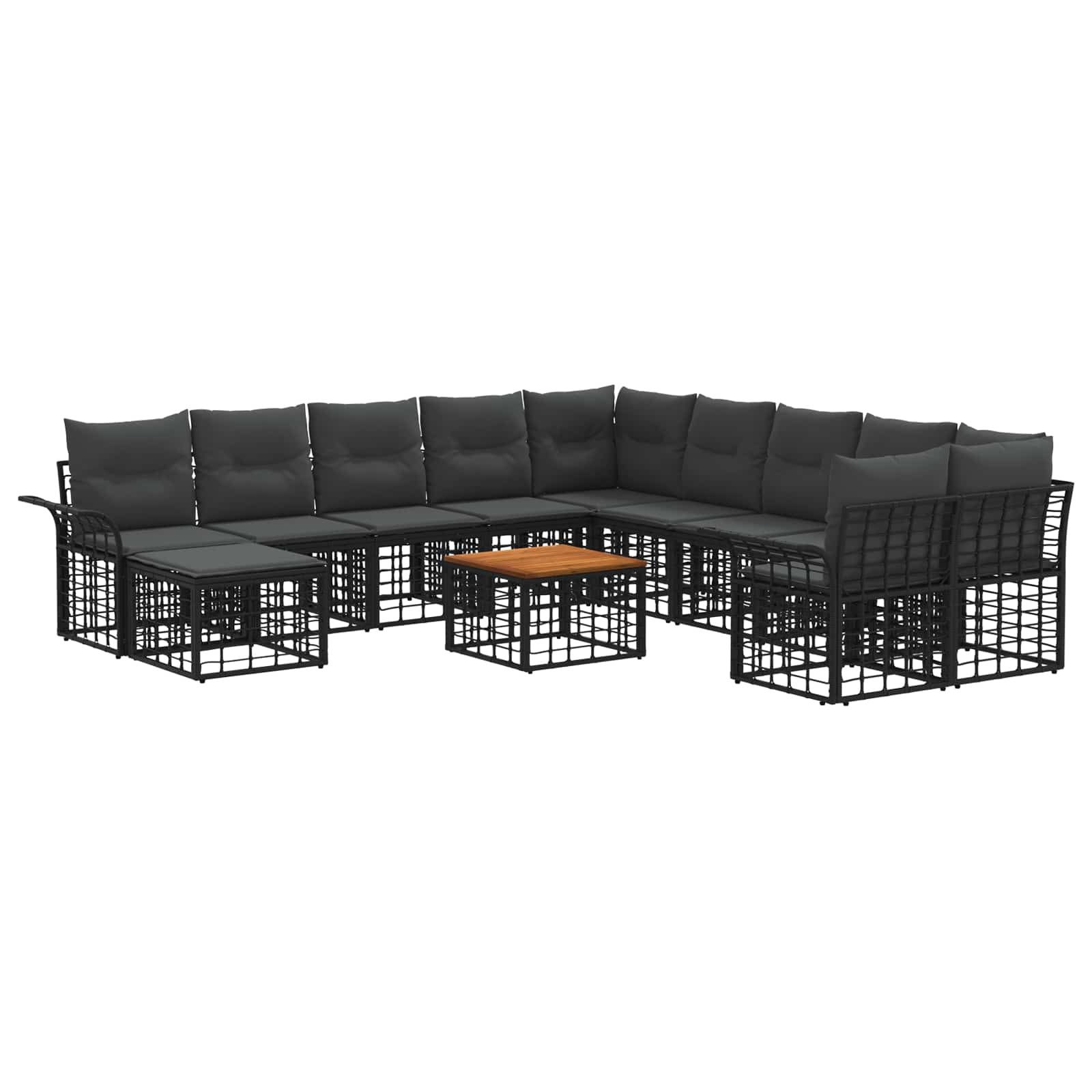 vidaXL Buiten bankenset 11 pcs Zwart en Donkergrijs Polyester