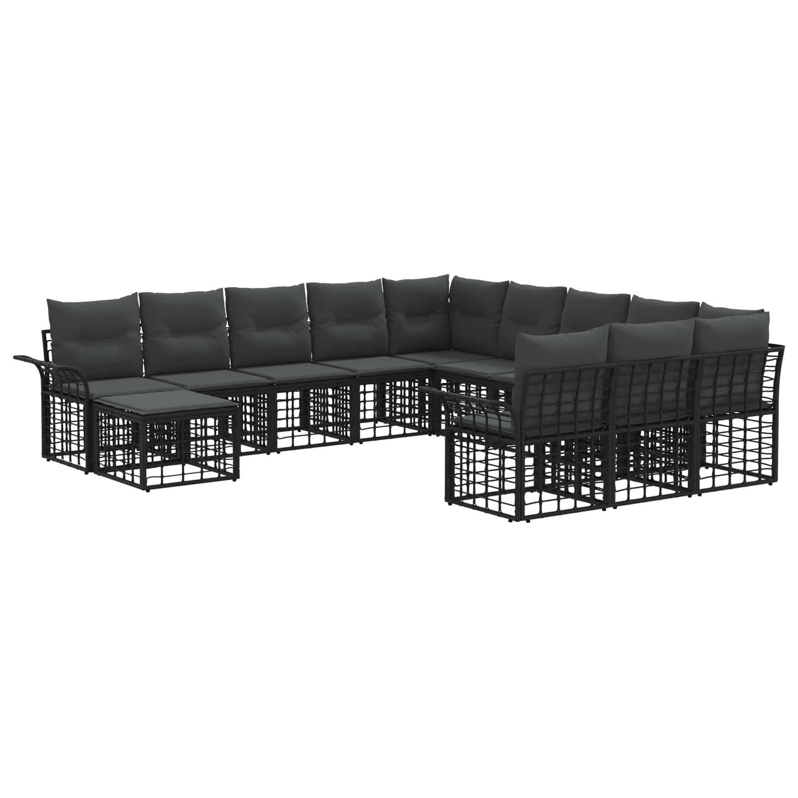 vidaXL Tuinbankenset 12 pcs Zwart en Donkergrijs poly rattan